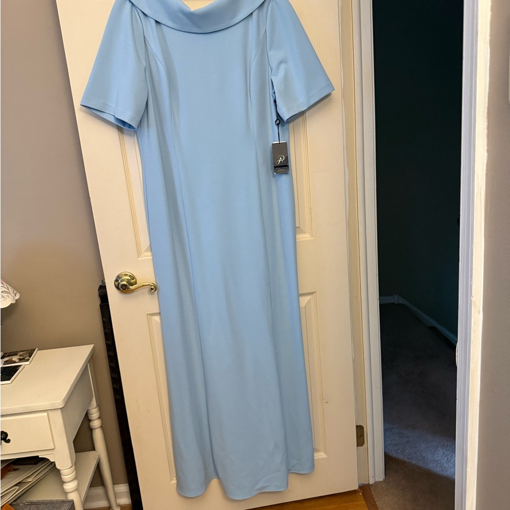 Adrianna Papell Blue Short Sleeve Maxi Dress for Weddings